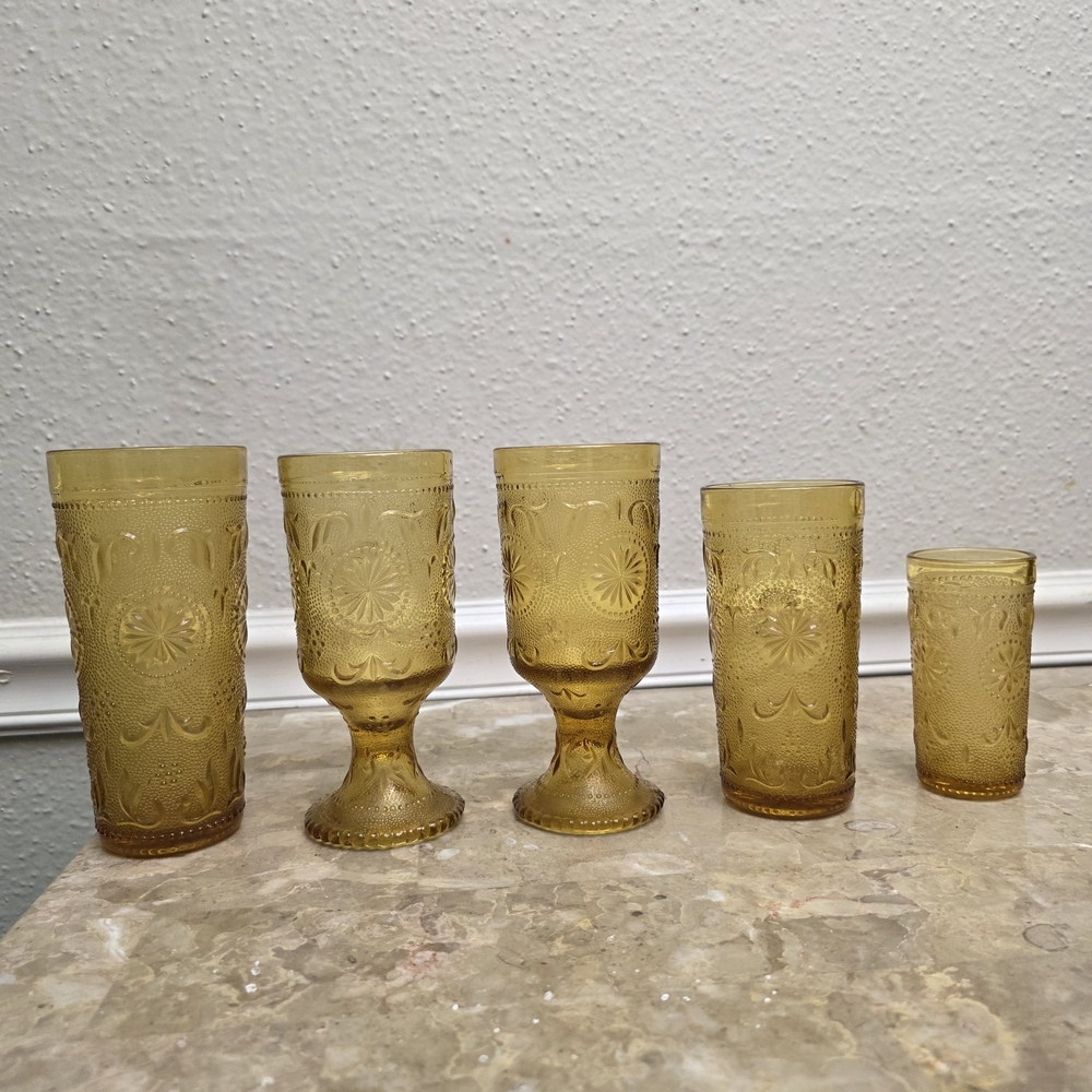 5pc Vintage Brockway American Concord Amber Glass Set - Goblets & Tumblers - Picture 12 of 12